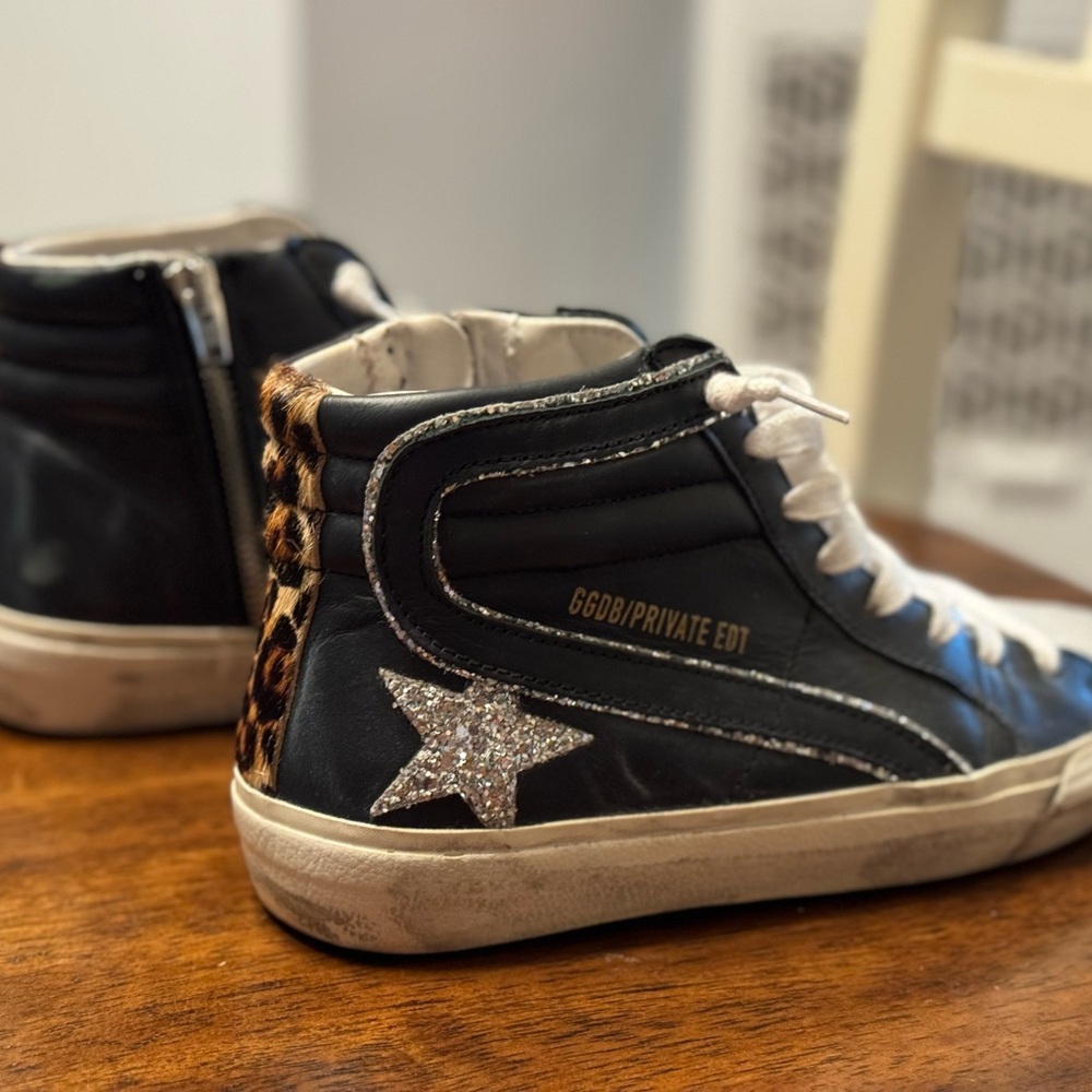 Golden Goose Black and Leopard High-Top Sneakers